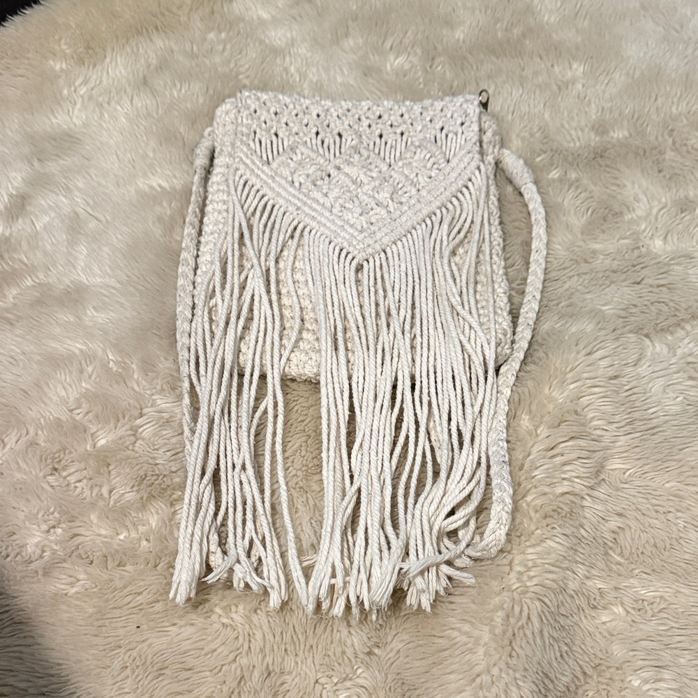 Elegant Cream Fringe Crossbody Bag